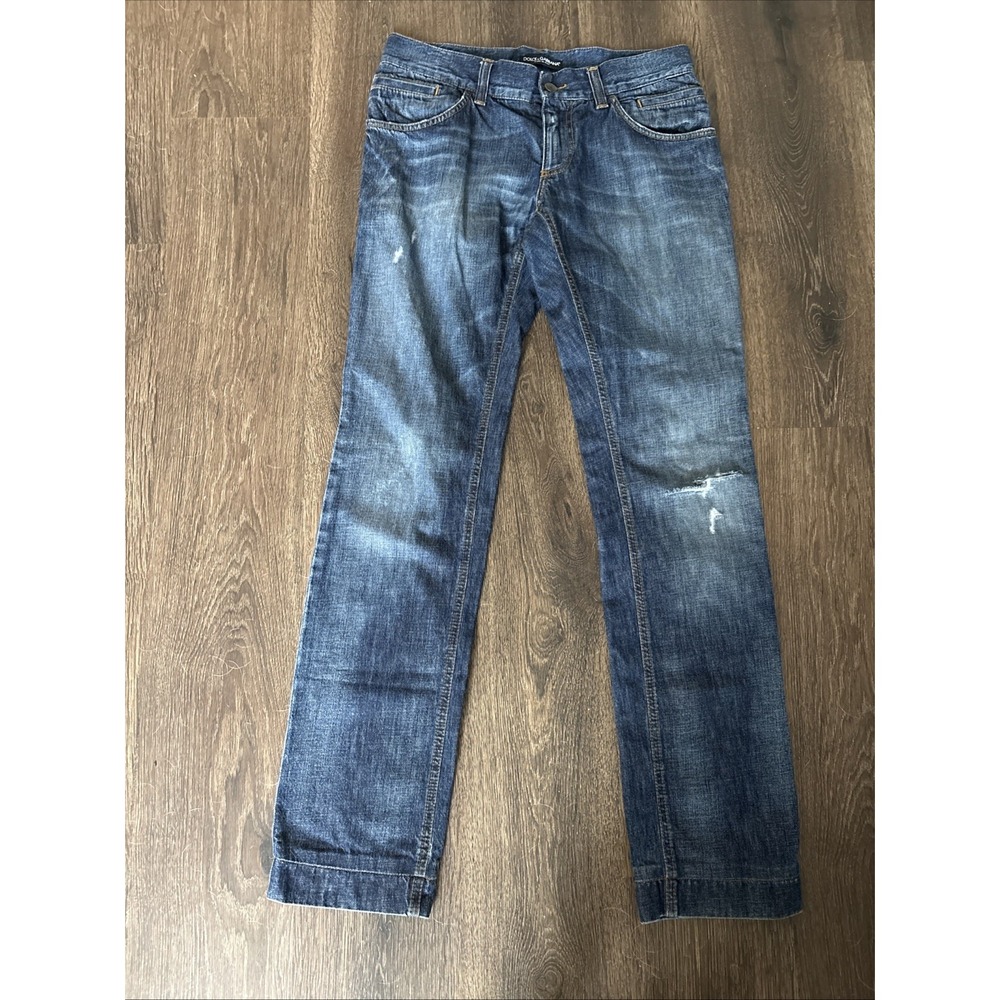 Dolce Gabbana Denim Jeans Metal Logo Slim Fit Men Size 46 Blue Designer